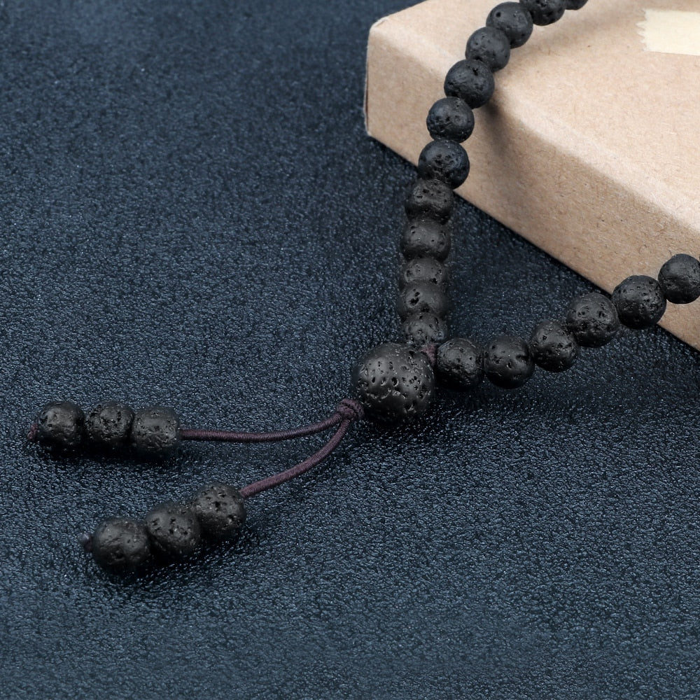 Men's Volcanic Lava Stone Beaded Necklace