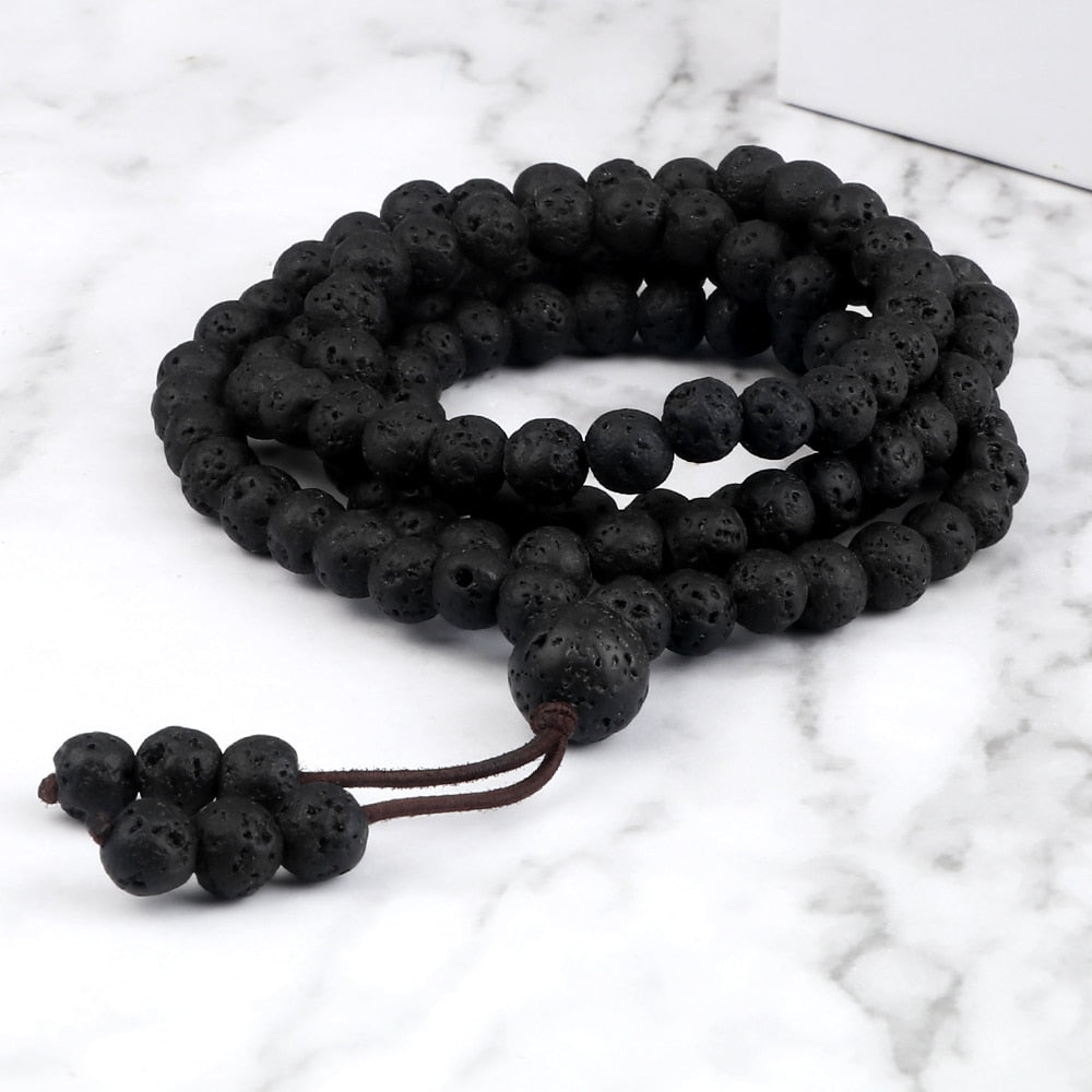 Men's Volcanic Lava Stone Beaded Necklace