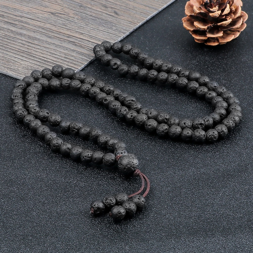 Men's Volcanic Lava Stone Beaded Necklace